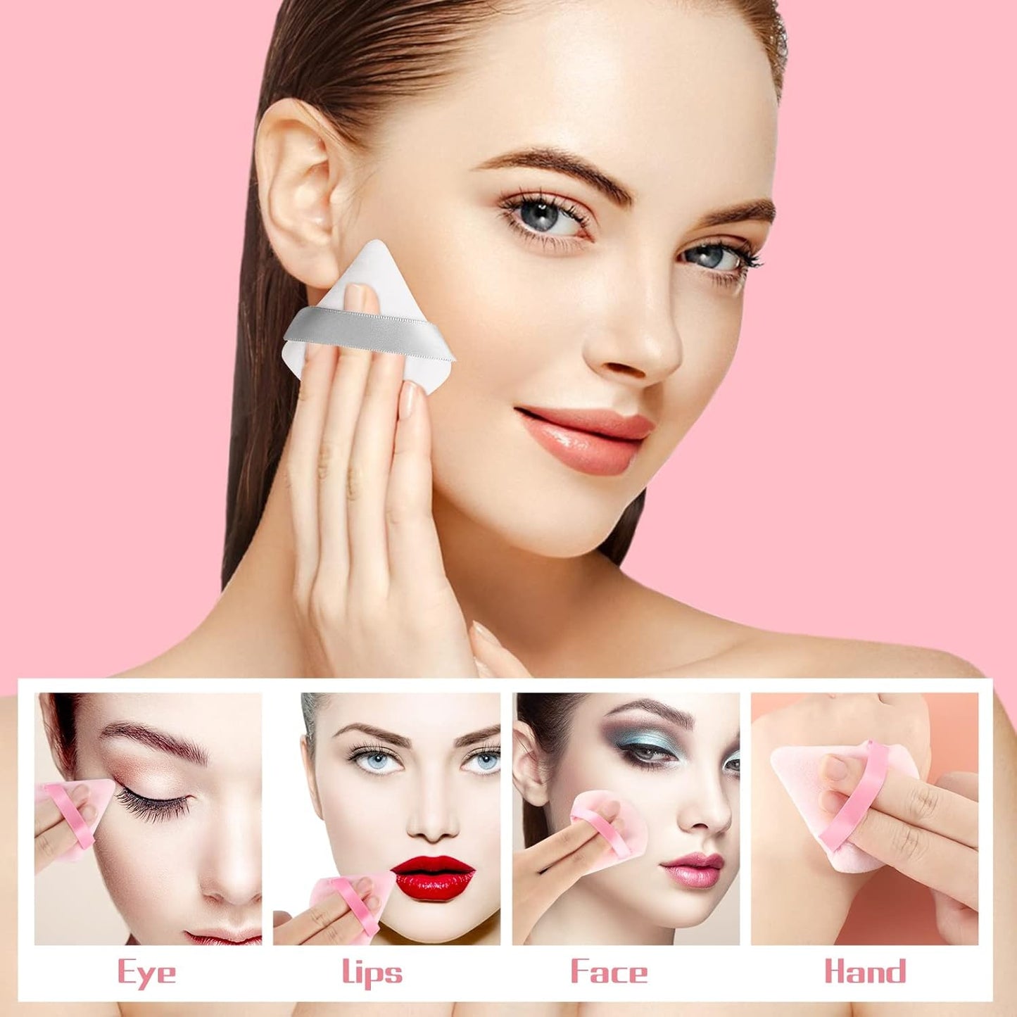 Pimoys 15 Pieces Powder Puff Face Soft Triangle Makeup Velour Puff, Beauty Sponge for Loose Powder and Cosmetic Foundation, Blender Makeup Tool (Black, Pink, Flesh)