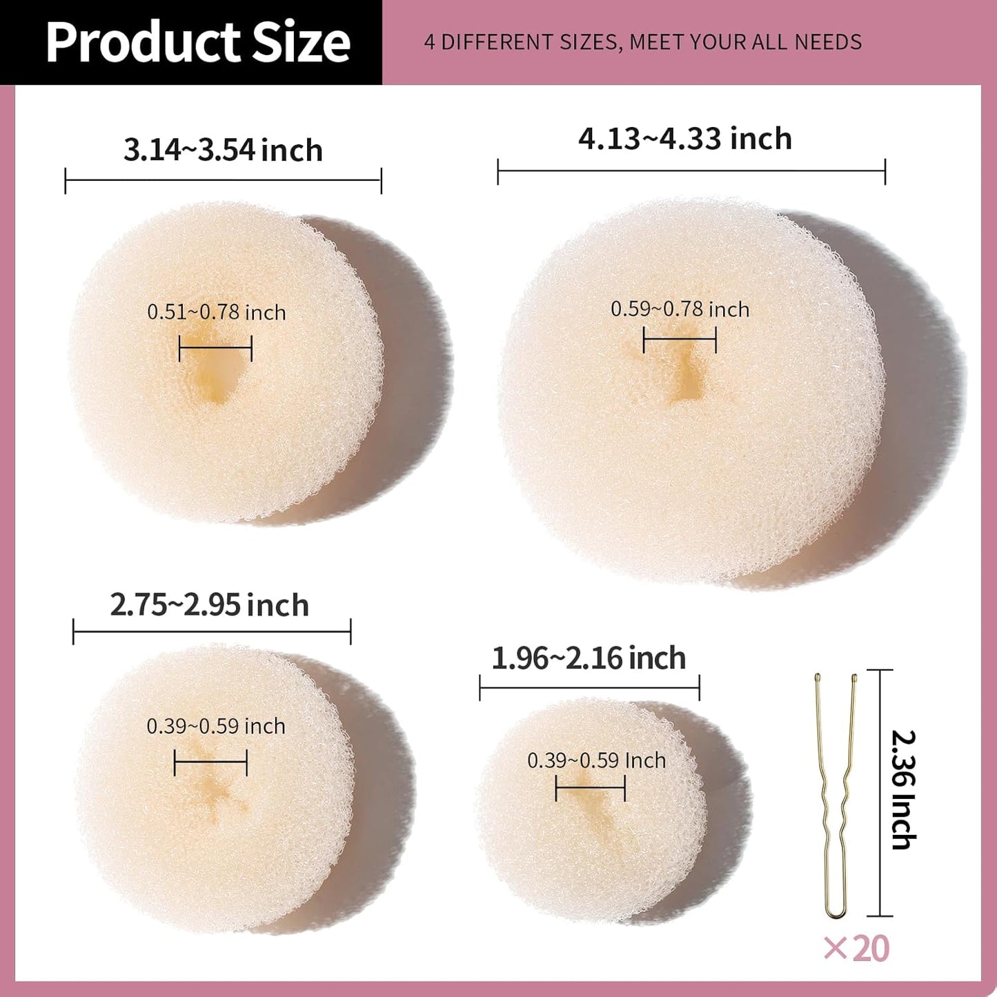 Teenitor Hair Donut, Hair Bun Maker, Black(Extra-large, Large, Medium and Small)