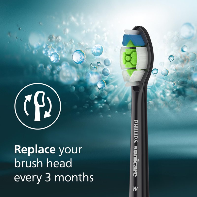 Philips Sonicare W DiamondClean - Genuine Replacement Electric Toothbrush Heads, Black, 4 Pack One Year Supply, HX6064/95