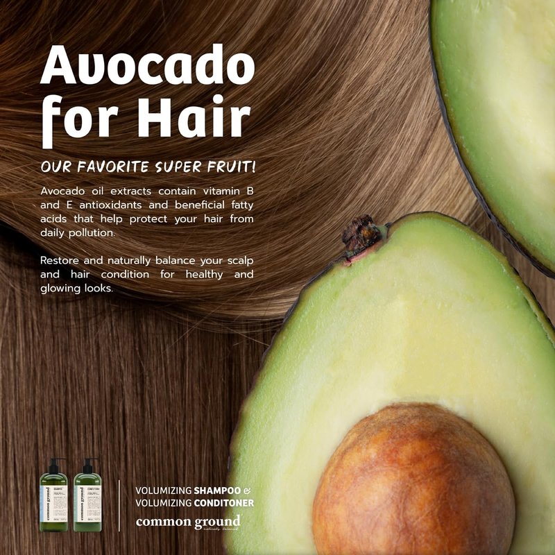 Common Ground Natural Shampoo and Conditioner Set; Paraben and Cruelty Free, Organic, Vegan, Plant-Based Formula, Botanical Scent and Avocado Oil Extract, for Men and Women (2 x 8.4 fl oz)