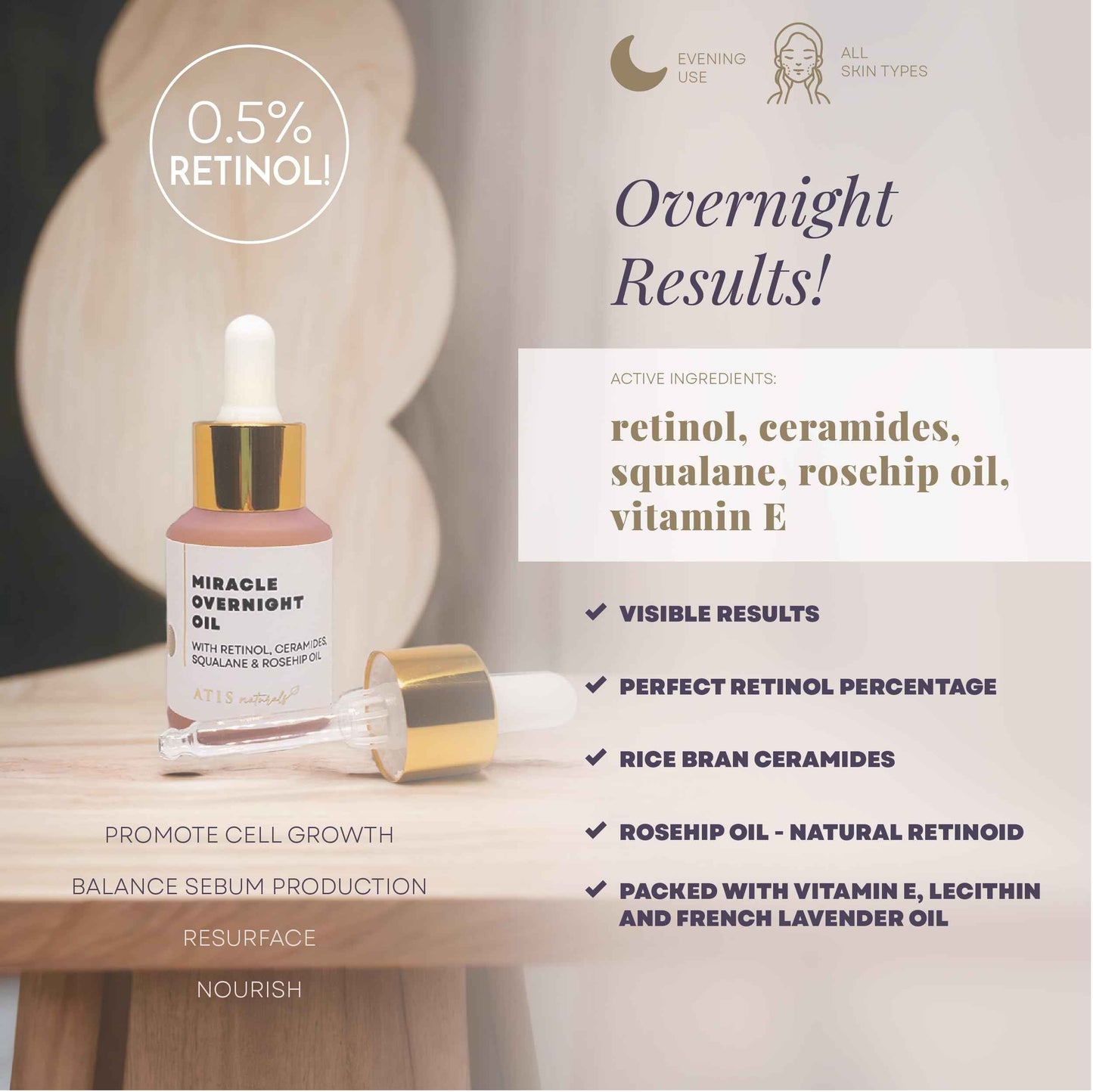 Miracle Overnight Retinol & Squalane Oil with Ceramides & Rosehip Oil for Face - Potent Anti Aging Face Serum to Reduce Fine Lines & Wrinkles | Gua Sha Oil, Retinol Serum