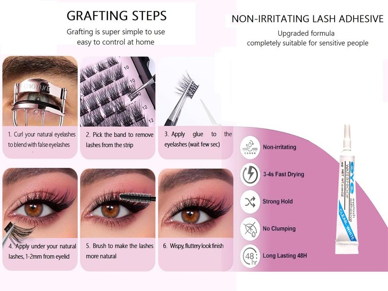 120 Pieces Eyelash Clusters - Wispy Lash Clusters, Individual Lashes, Mixed Lash Clusters, False Eyelash Extensions, DIY Lash Extension for Self Application, C Curl- 50D - 0.05D - 10-14mm, With Glue