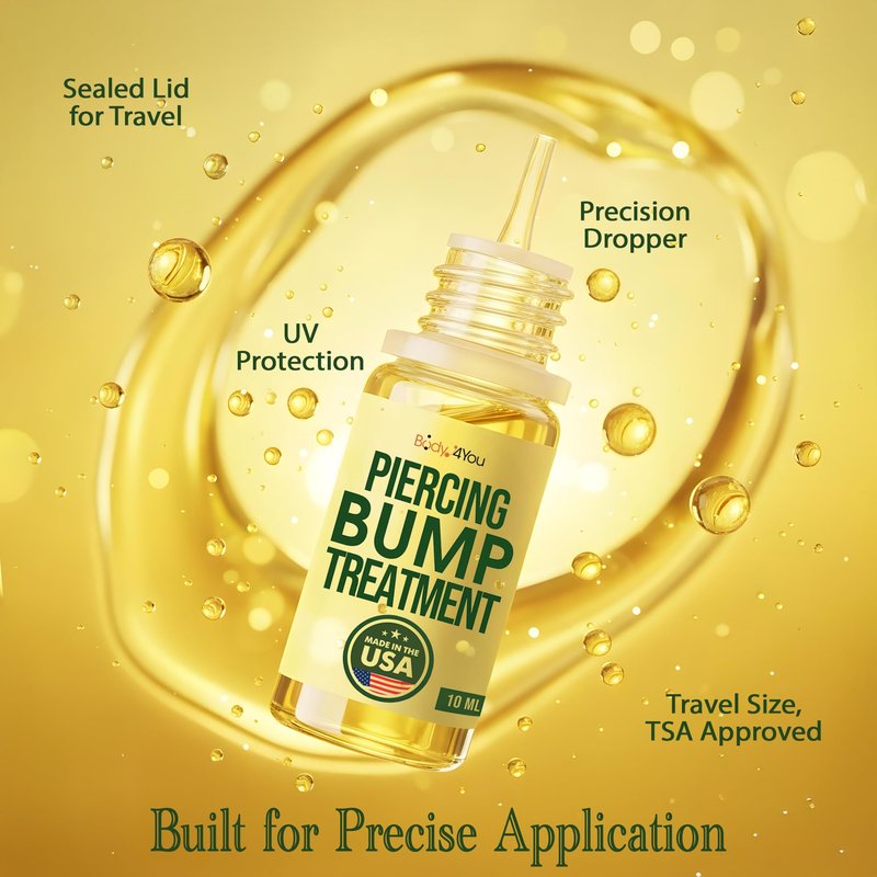 BodyJ4You Keloid Bump Removal Oil - Piercing Aftercare Shrinking Drops - Nose Ear Septum Belly Cartilage Scar Treatment Piercing Bump Solution - Tea Tree Jojoba Essential Oils Keloid Care (Pack of 4)