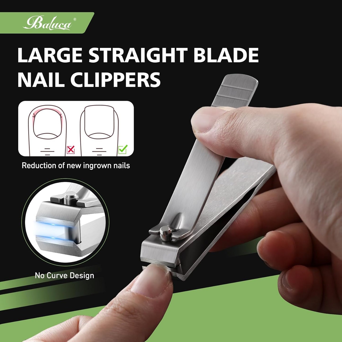 Heavy Duty Straight Blade Nail Clippers for Thick Toenails, Professional Stainless Steel Fingernail Toenail Clippers Trimmers - Thick Wide Jaw Toe Nail Clippings for Seniors, Men & Women (Black)