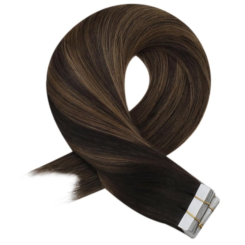 Tape In Hair Extensions - Human Hair Balayage Brown Rooted - 18 Inch, 20pcs, 50g