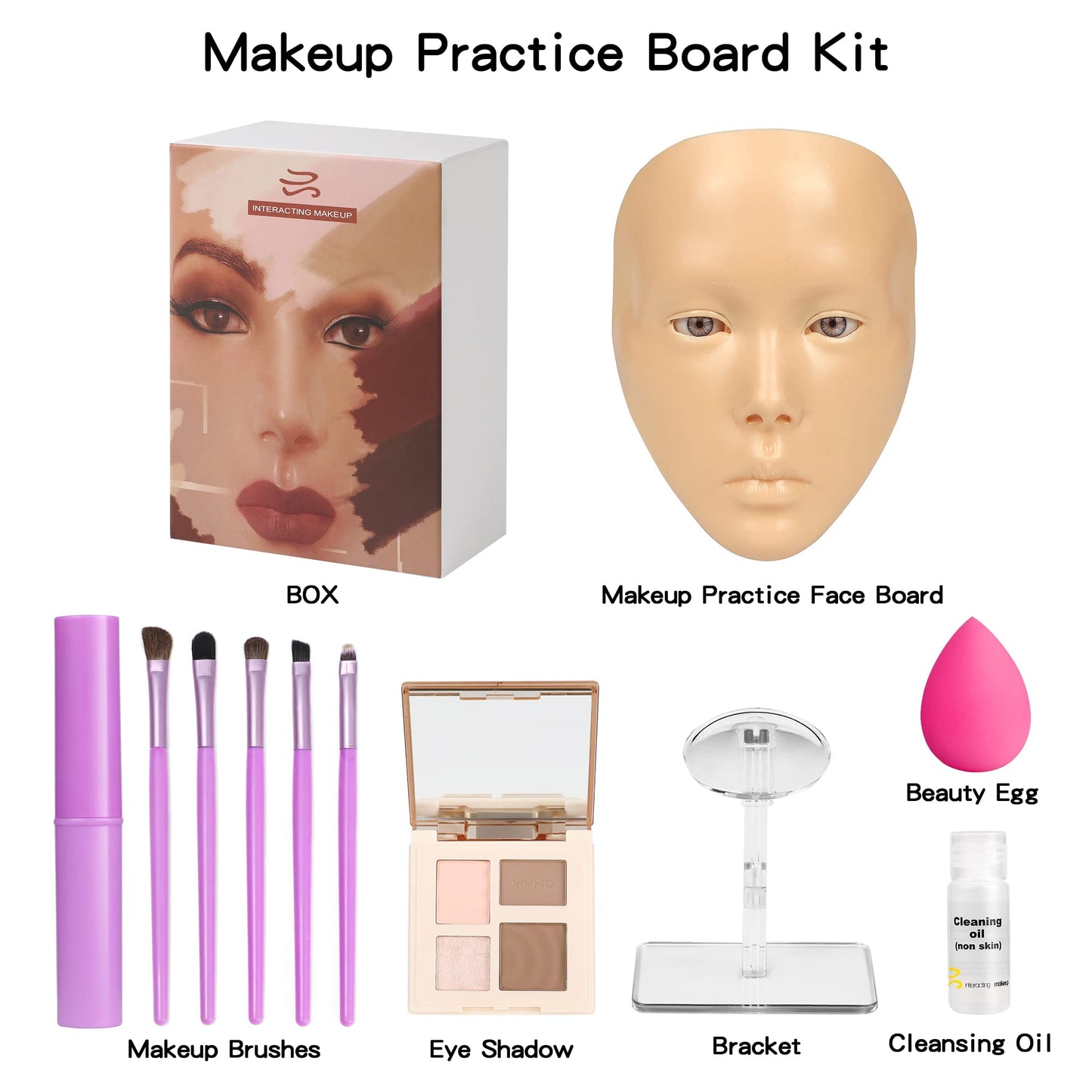 Bueuo Makeup Practice Face, 5D Reusable Silicone Make up Practice Board Mannequin Face with Makeup Brushes Sponge Set and Eyeshadow Board Kit for Emerging Artist, Girl's Gift, Yellow
