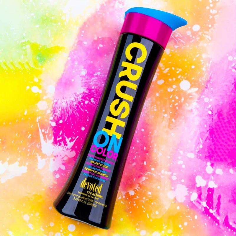 Devoted Creations Crush On Color Tanning Lotion - Super Charged Dark Bronzer - Instant Color Technology - Power Packed with Carrot Oil, Acai Berry & Black Charcoal - 8.45 oz.