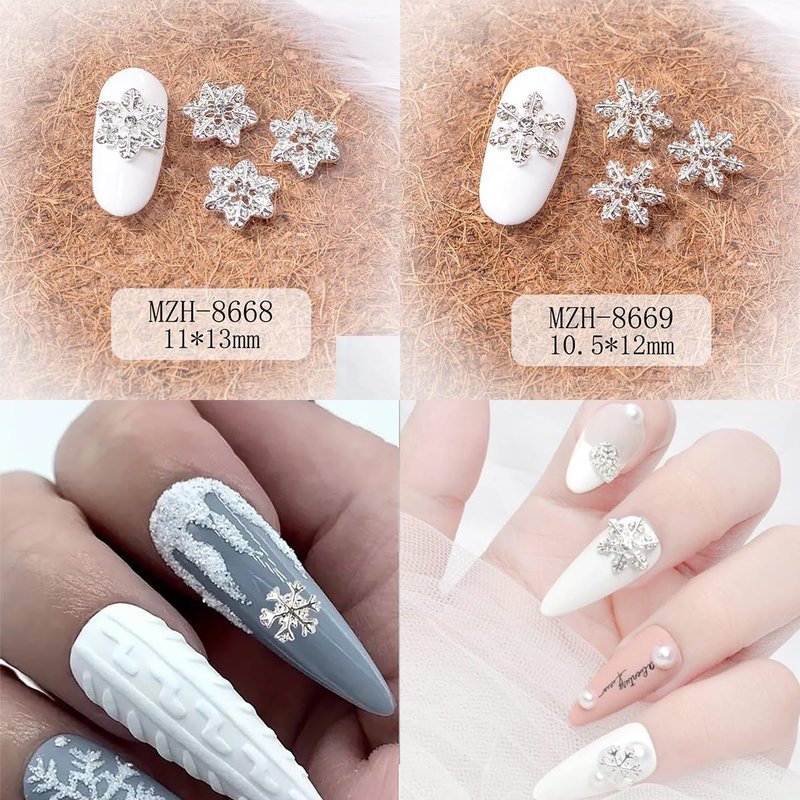 Christmas Nail Charms - 20pcs Silver Snowflake Nail Art with Diamond Design | Winter Nail Jewelry for DIY Manicure
