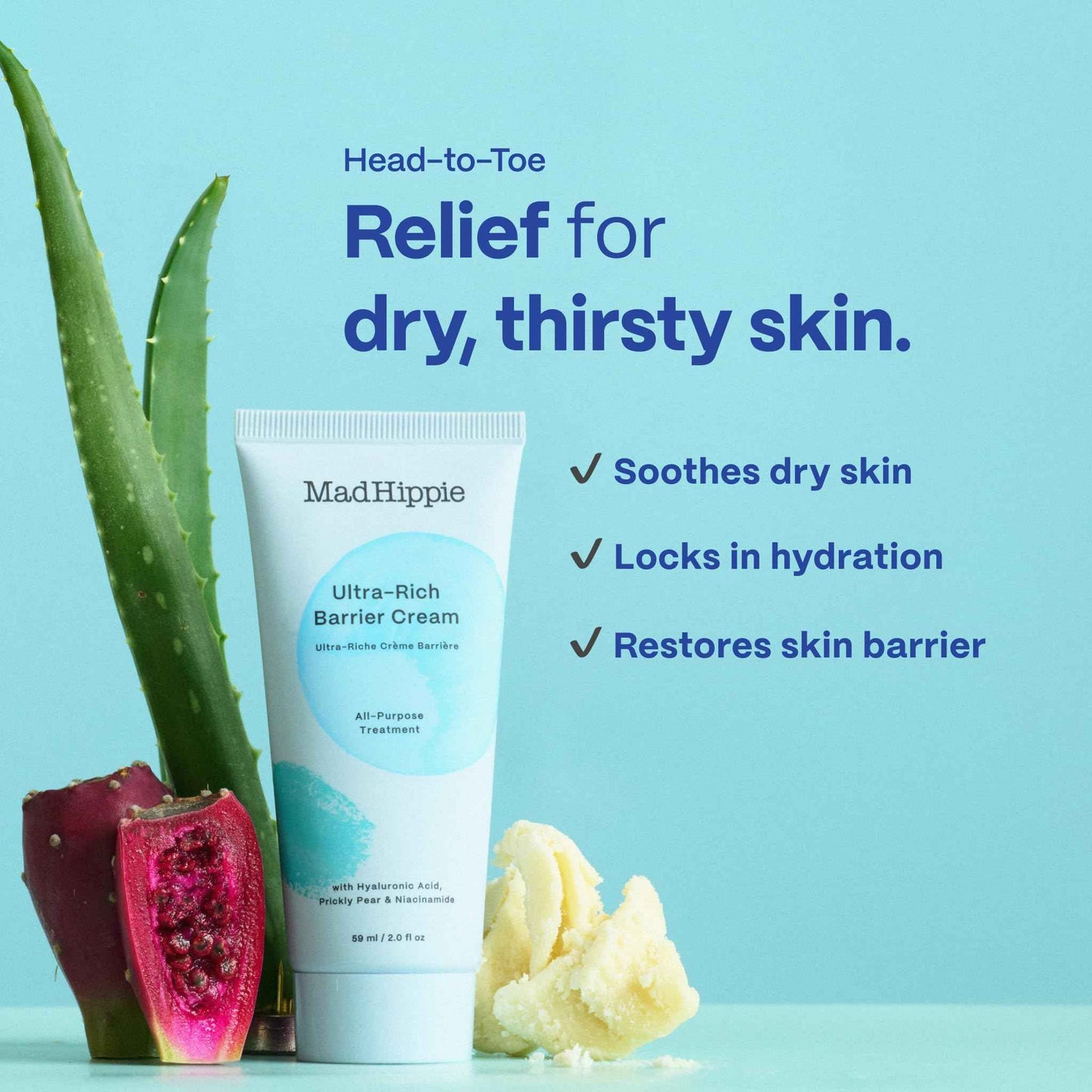 Mad Hippie Ultra-Rich Barrier Cream, Travel-Friendly – Multi-Purpose Moisturizer with Hyaluronic Acid, Niacinamide & Vitamin C, Lotion for Extremely Dry Skin, Vegan & Cruelty-Free, 2 Oz