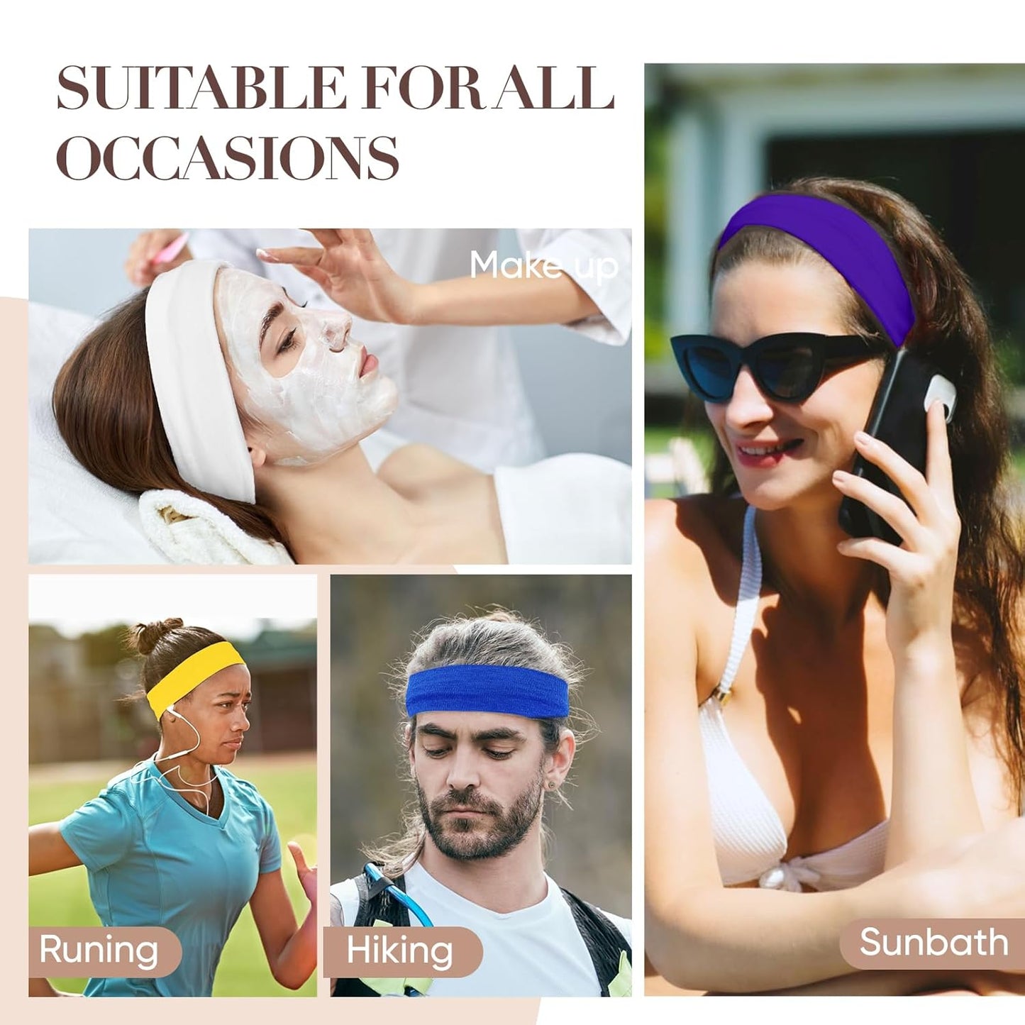 9 Pack Headbands for Women Non Slip - Fabric Elastic Hair Bands for Women's Hair, Soft Cotton Cloth Stretchy Sport Headbands, Sweat Absorption Athletic Hairbands for Workout Yoga Running - A