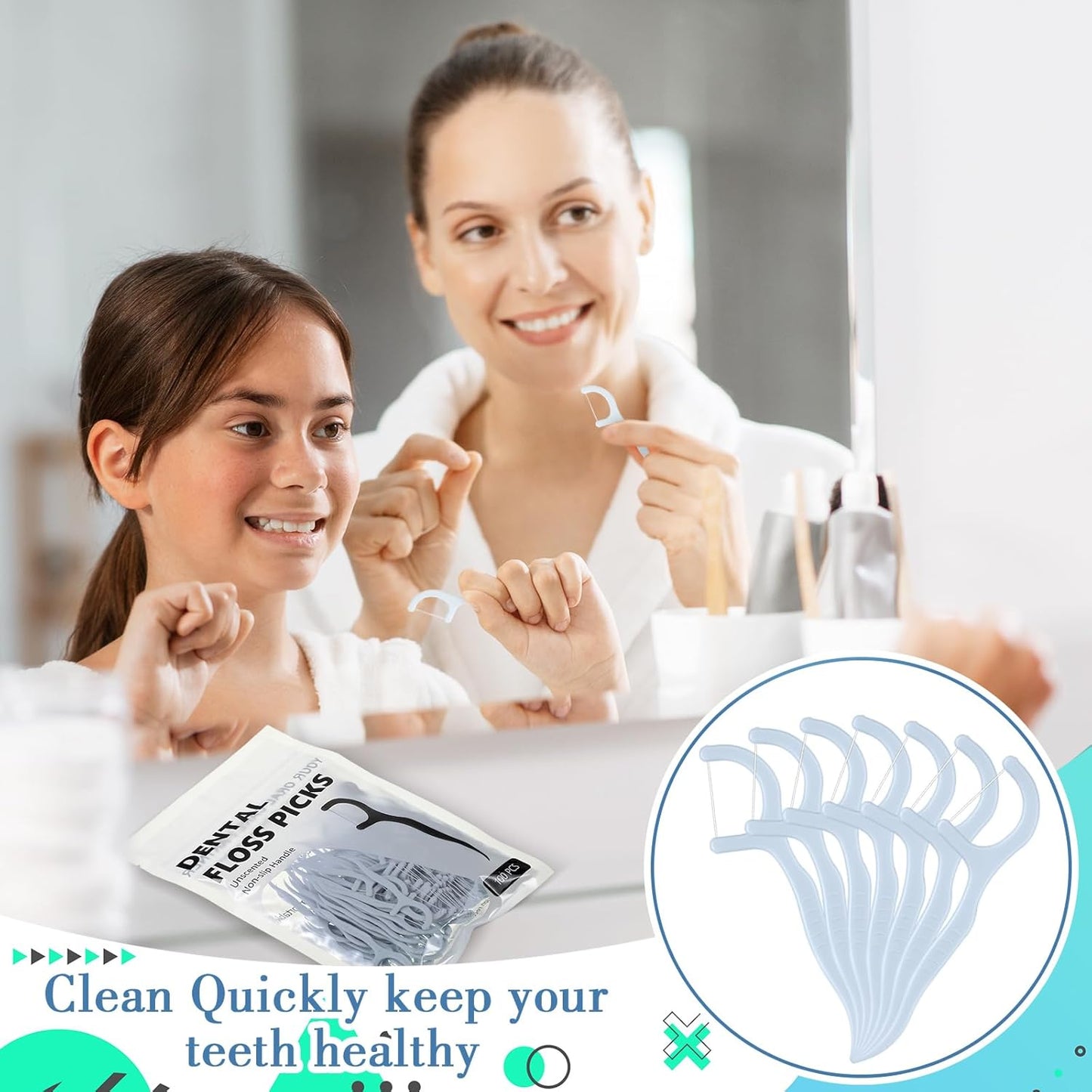 Baderke 200 Count Floss Picks Bulk Non Breakable Tooth Picks Flosser Dental Floss Sticks for Adults Teeth Cleaning Dental Flossers for Family Pack Travel(Light Green)