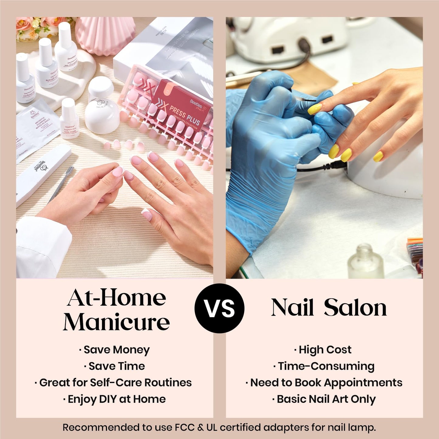 Beetles X Press Plus Gel Nails Kit - Fierce French | 5 Colors Press On Nails Medium Almond | 160Pcs 16 Sizes All-in-One Kit With Nail Glue,Remover,Builder Top Coat,Nail Lamp Gift