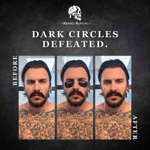 Rebel Ritual Under Eye Patch: men's under eye patch, brightens under eyes, anti-aging, collagen, charcoal, sea moss, Vitamins A, C, E, & K, reduces puffiness, moisturizes, all skin types