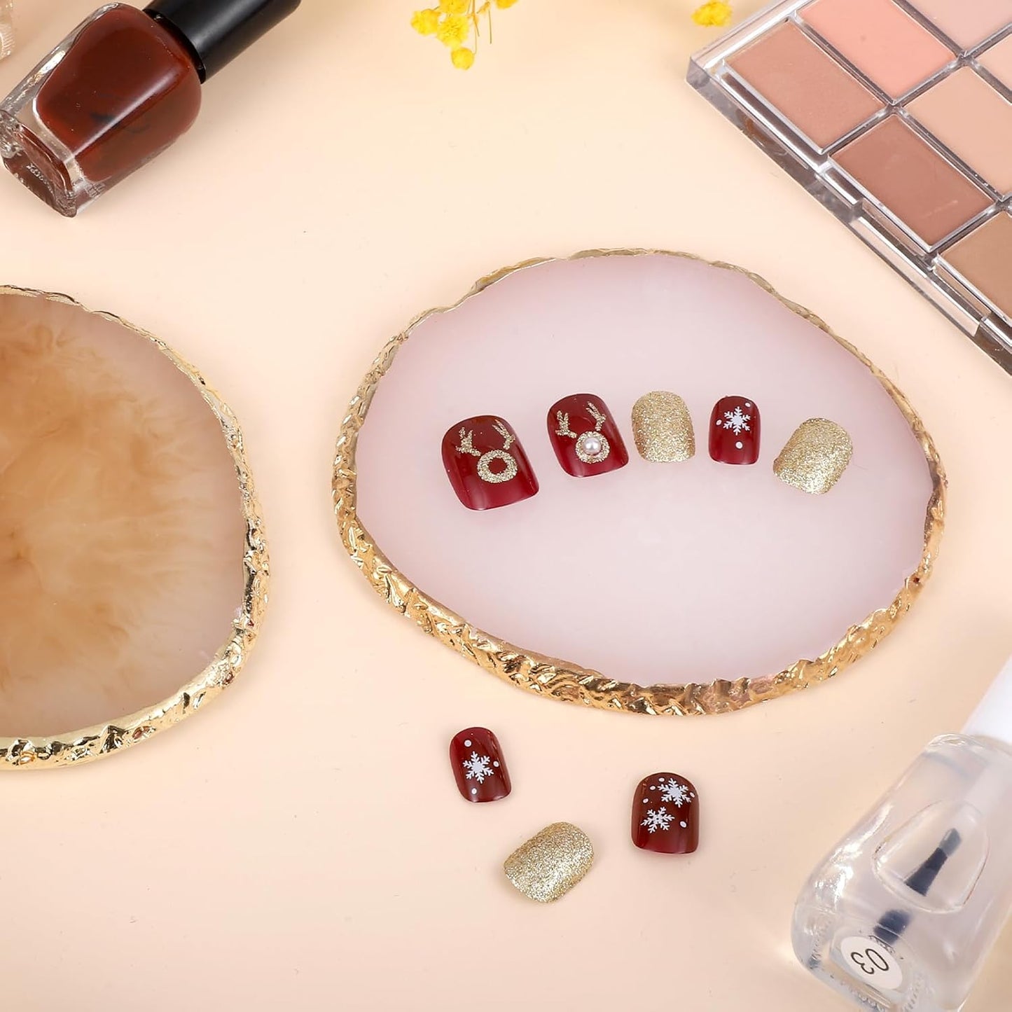 2 Pcs Resin Nail Art Palette, Nail Art Painting Palettes Gold Edge Nail Holder Nail Art Display Board