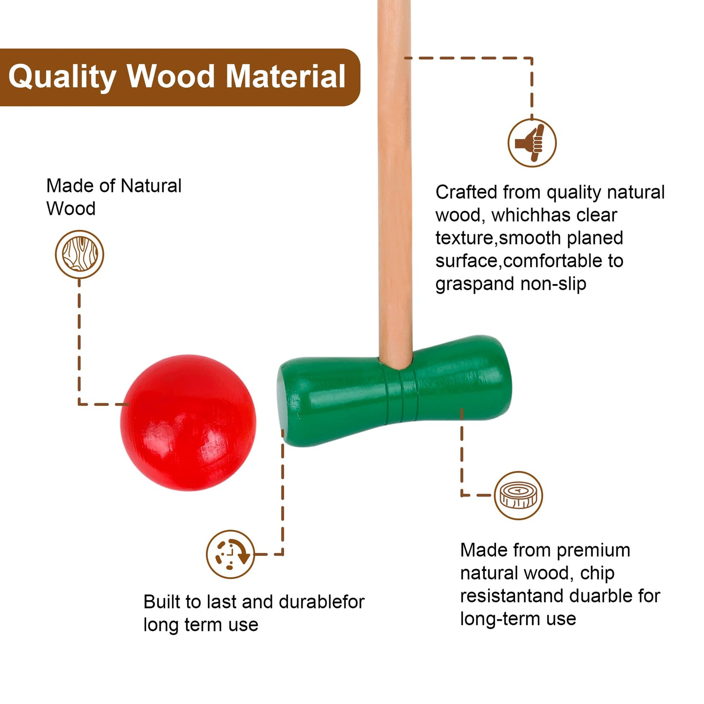 GOTHINK 4 Players Croquet Set with Wooden Balls for Adults & &Kids - Summer Outdoor Games for Lawn Backyard Activity - 30Inch Wooden Mallets,Colored Ball, Wickets, Stakes