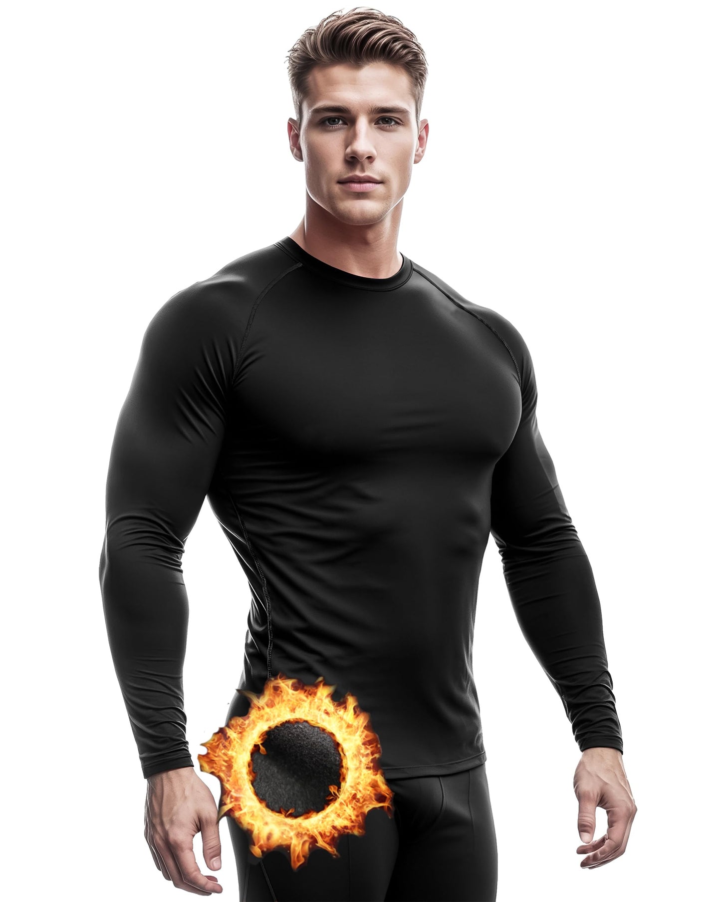 DRSKIN 3 Pack Men's Thermal Compression Shirts Fleece Lined Base Layers Underwear Sports Athletic Workout Winter (HOT Round SBB01 3P, 2XL)