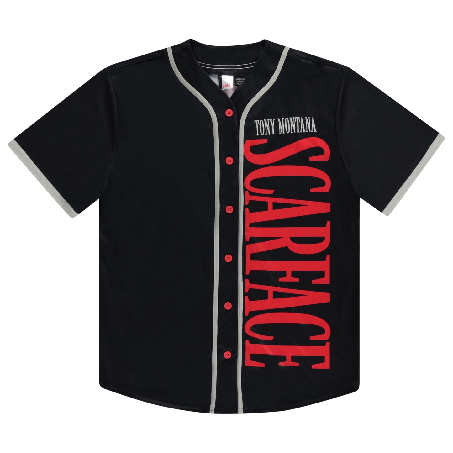 Scarface Tony Montana Men's Jersey - Mesh Button Down Baseball Jersey Movie Retro Fashion Top (Black, Large)