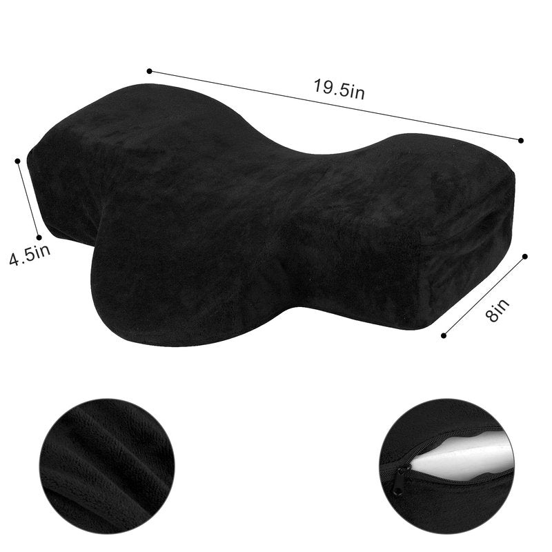 IMENE Lash Pillow for Lash Extensions- Memory Foam Lash Pillows with Neck and Back Support, Ergonomic Lash Bed Pillow with Velvet Pillowcase and Lash Organizer Pockets(Black)