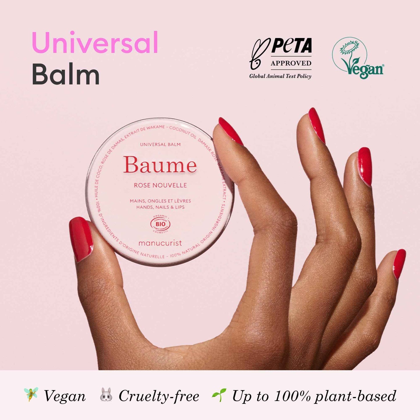 Manucurist Organic Hand Balm – Multi-Purpose 100% Organic Hand & Nail Lip Treatment – Coconut Oil, Damask Rose Oil – Magic Balm – Hand Care - Lip Care – Practical Gift for Women - Travel Beauty