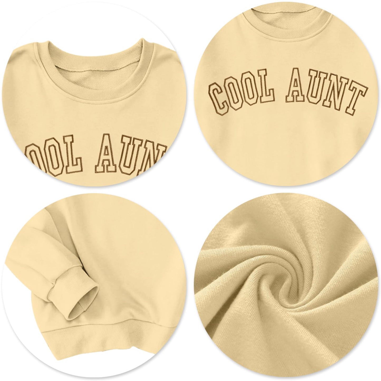QAUN Oversized Aunt Sweatshirt Women: Auntie Tshirt Cool Aunt Shirt Long Sleeve Casual Pullover Tops(Apricot, Medium)