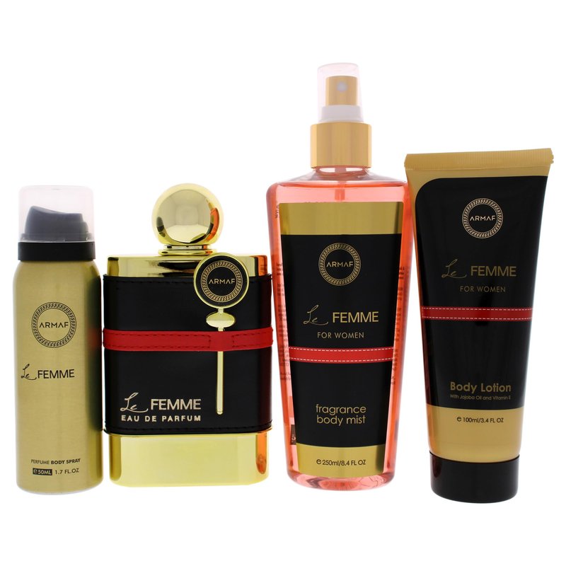 ARMAF Le Femme 4-Piece Set for Women, (3.4 Oz Eau De Parfum + 3.4 Oz Body Lotion + 1.7 Oz Body Spray + 8.4 Oz Body Mist)