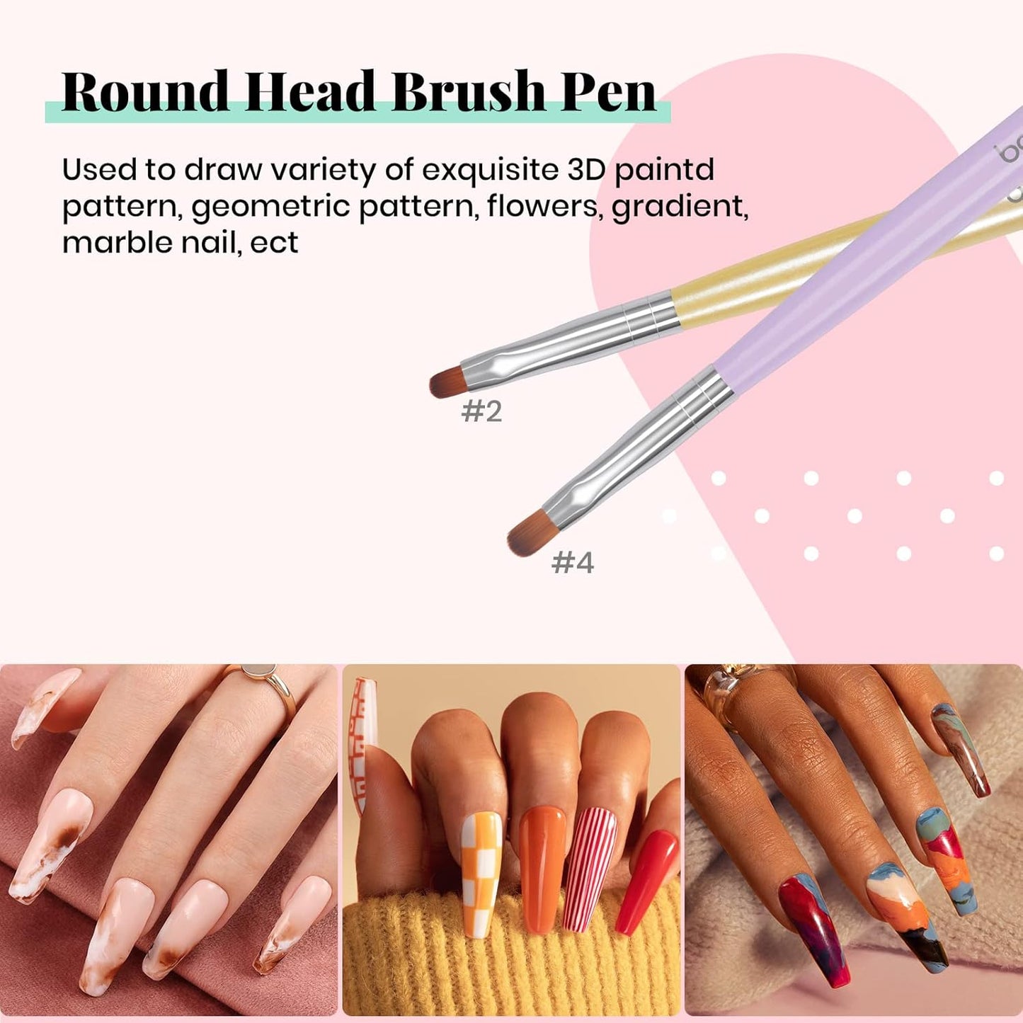 Beetles Nail Art Brushes, 8pcs Double-headed Nail Art Tool Set, Nail Dotting Tools, Striping Nail Art Brushes for Lines, Nail Drawing Pen with Bow knot Stickers Gift for Women