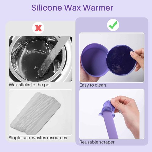 BLITZWAX 2pcs Silicone Wax Pot Liners for Hair Removal, Purple Wax Warmer Bowls Kit with Sticks for Women and Men Body Waxing, Reusable and Easy to Clean Accessories, Compatible with 16 oz Waxing Kit