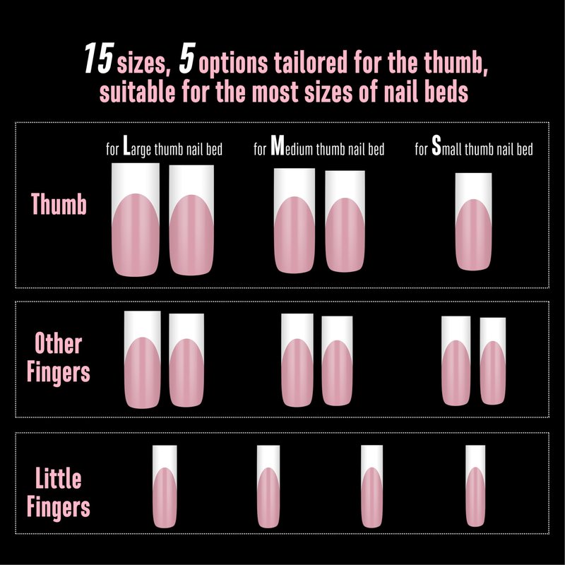 NOVO OVO Long Sharp Square White French Tip Nail Tips Press on BERRY PINK, Extra Thick NEED Builder Gel & Top Coat & Glue, Soft Gel full Cover False Fake Nail Extension for Salon DIY x 15 Sizes 180 pc