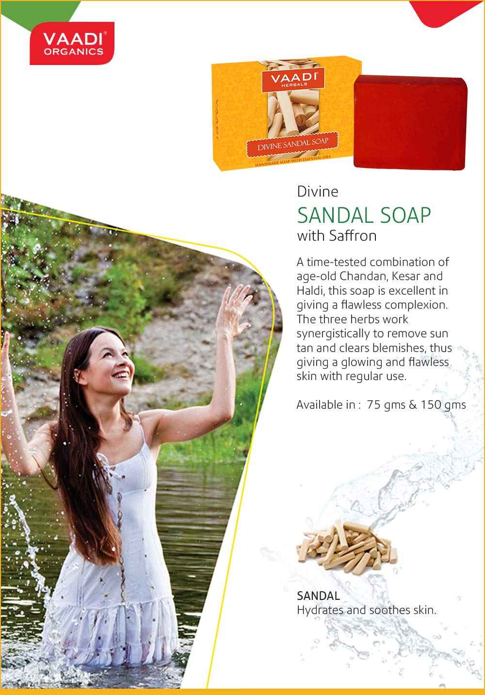 Vaadi Herbals Sandalwood Oil Bar Soap, 2.65 Ounce Each (Pack of 8)