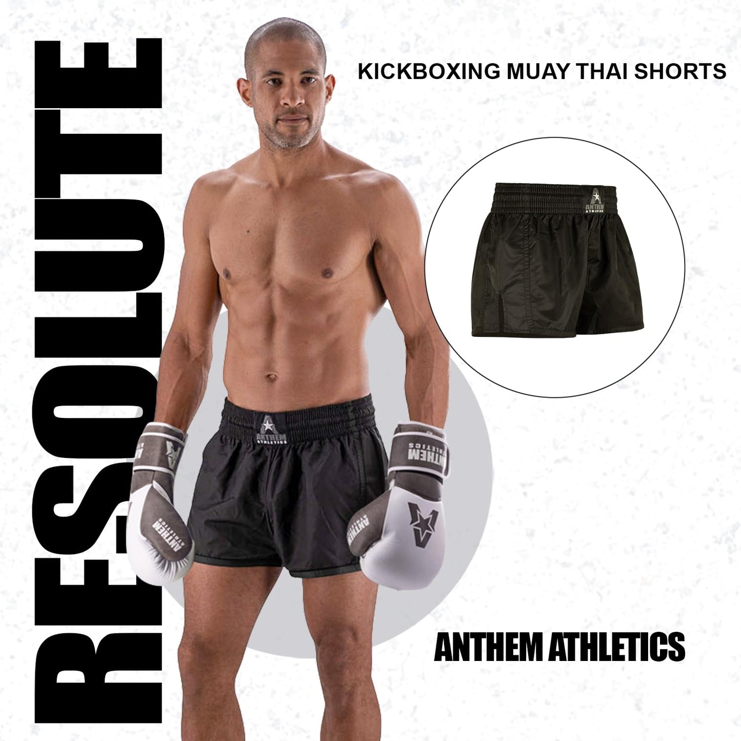 Anthem Athletics Resolute Muay Thai Shorts - Kickboxing Short Boxing Trunks for Men & Women - Black - Small