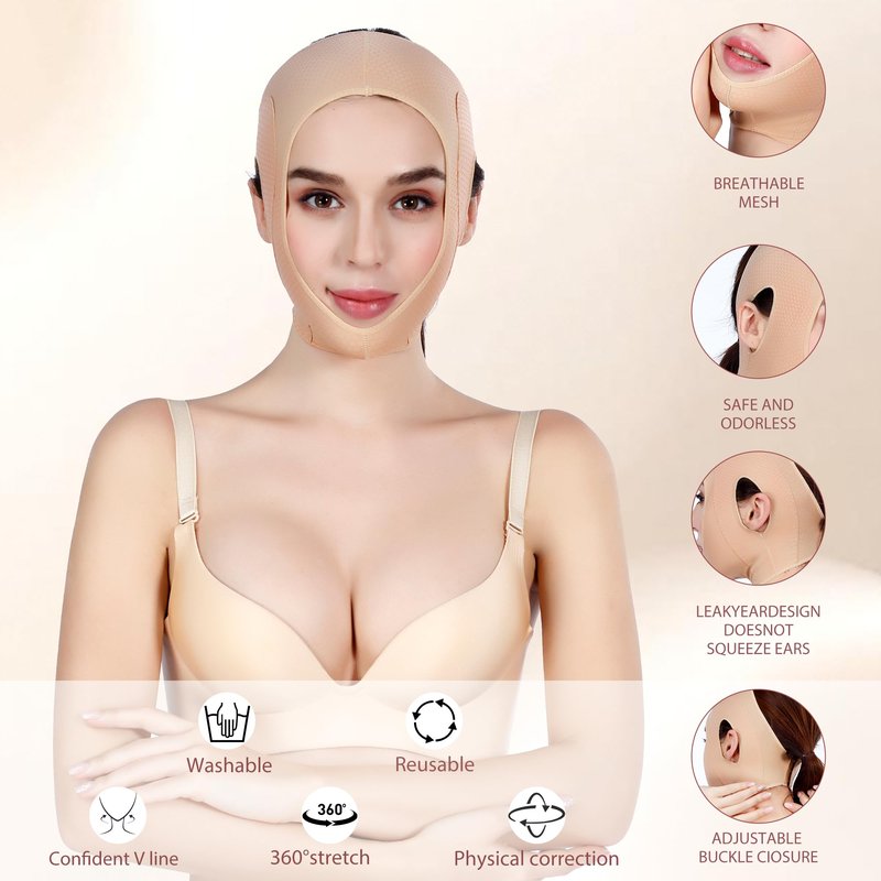 FABLESMODA Chin Strap for Sleeping Adjustable V Line Lifting Mask for Women,Neck and Chin Compression Garment Wrap Comfortable and Breathable Jaw Strap for Sleep