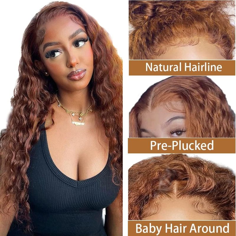 Labamiya Highlight Deep Wave Human Hair Wig 4x1 T Closure Glueless Wigs Human Hair Pre Plucked Pre Cut Lace Closure Glueless Wigs Elastic Band 200% Density P4/30 Honey Blonde Color
