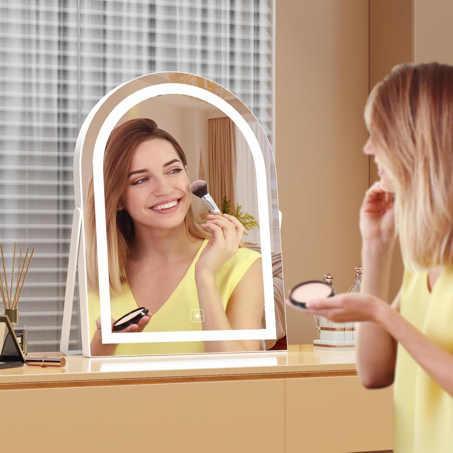 Vanity Mirror with Lights - 16" LED Makeup Mirror | Smart Touch Control, 3 Color Dimmable, 360° Rotation, Gold