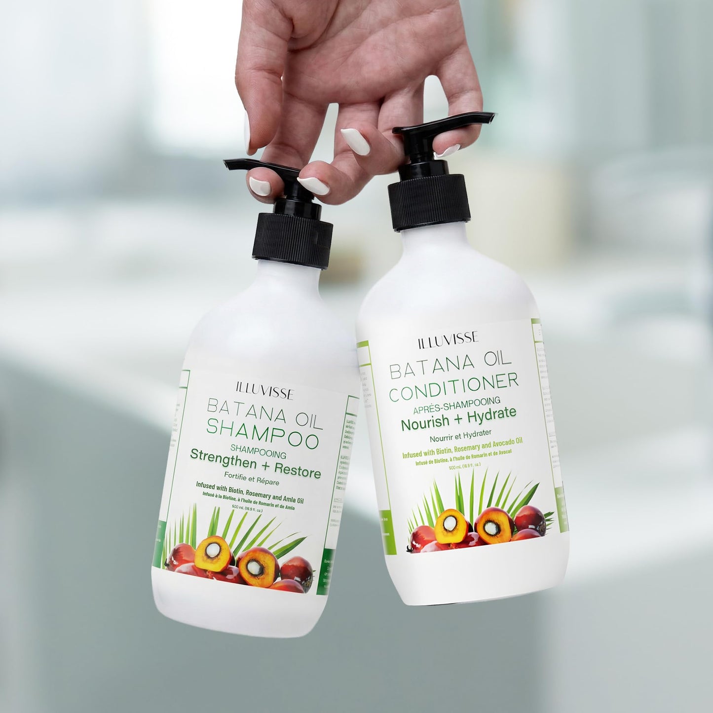 ILLUVISSE Batana Oil Shampoo and Conditioner Set for Hair Growth & Thickening, Organic Rosemary, Tea Tree Oil, Biotin & Aloe Vera Formula for Men & Women, Strengthens Nourishes & Smooths, 500ml Each