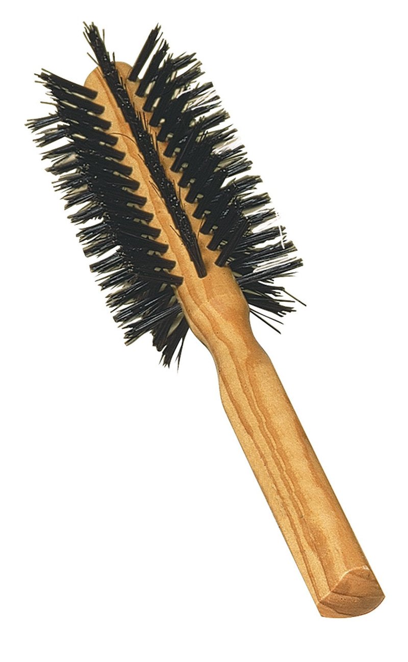 Redecker Wild Boar Bristle Round Hairbrush with Waxed Olive Wood Handle, 8-1/2-Inches
