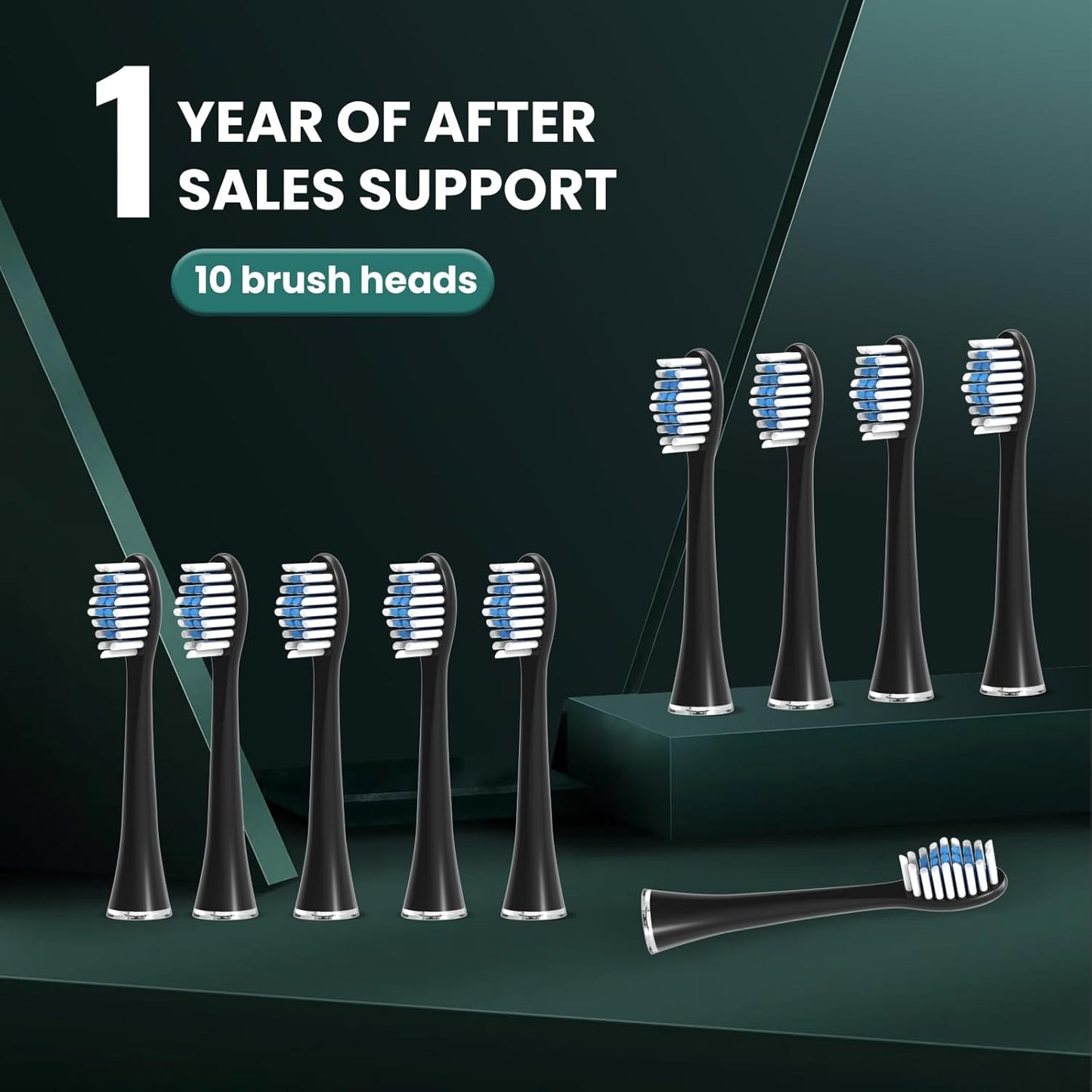 Rechargeable Sonic Electric Toothbrush for Adults - 10 Brush Heads, 3 Modes, 2-Minute Timer | Travel-Friendly Black