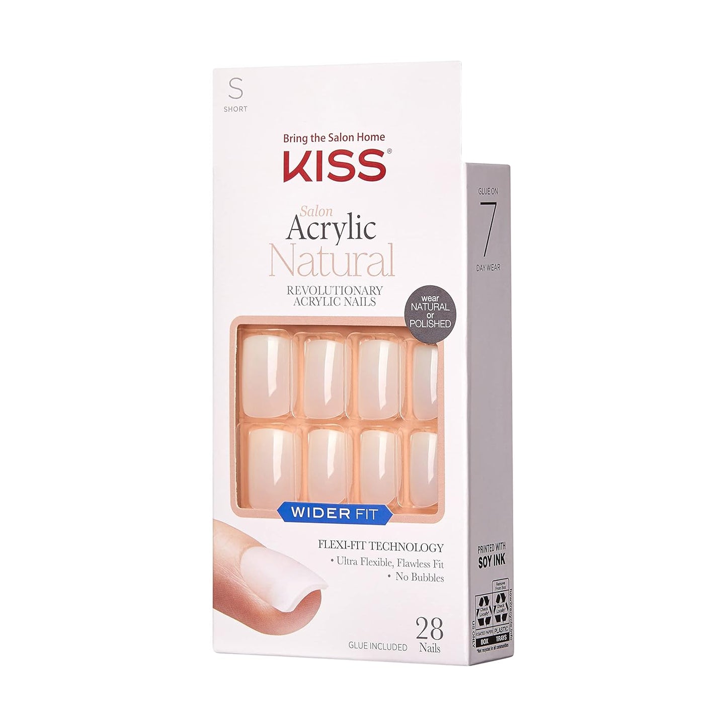 KISS Salon Acrylic Natural Press On Nails, Nail glue included, 'Rare', Nude, Short Size, Squoval Shape, Includes 28 Nails, 2g Glue, 1 Manicure Stick, 1 Mini File