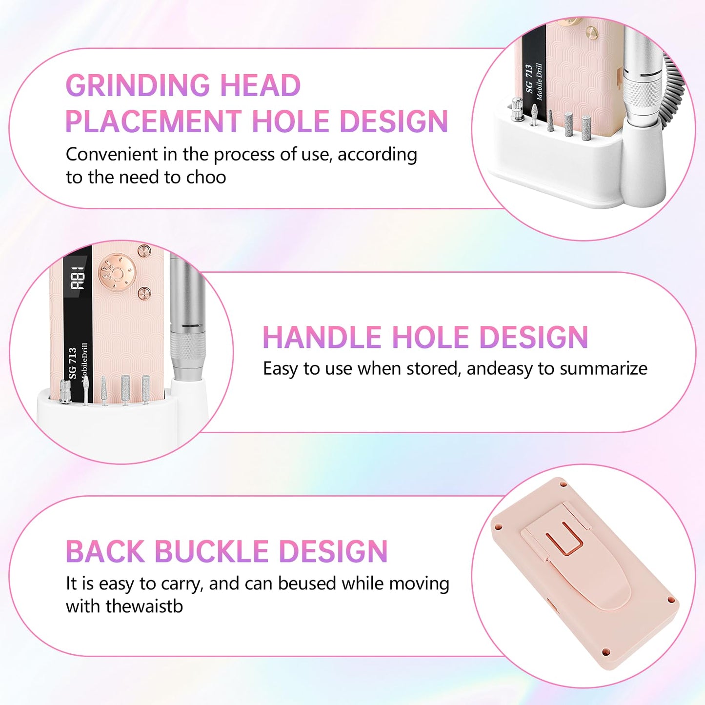 Electric Nail Drill - 45000RPM Portable Nail Drill丨Rechargeable Nail E-File Kit with 11 Bits & Base丨LED Screen丨Ultra-Silent, Rechargeable Nail Drills Machine for Acrylic Nails Gel Polishing(White)
