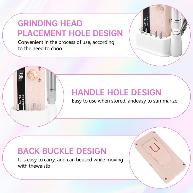 Electric Nail Drill - 45000RPM Portable Nail Drill丨Rechargeable Nail E-File Kit with 11 Bits & Base丨LED Screen丨Ultra-Silent, Rechargeable Nail Drills Machine for Acrylic Nails Gel Polishing(White)