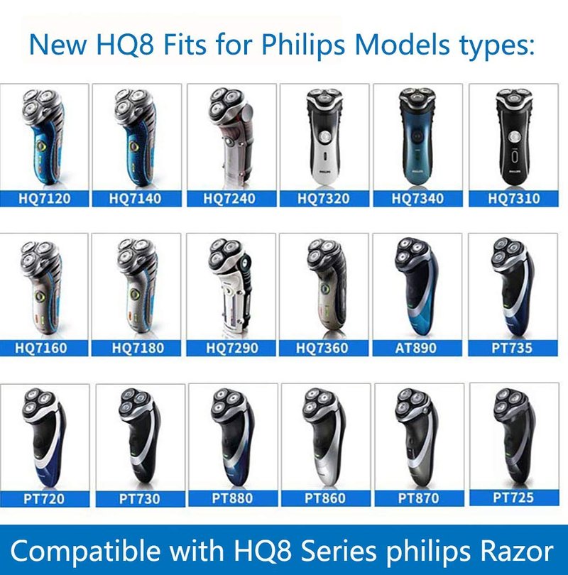 HQ8 Replacement Heads Compatible with Philips Norelco Aquatec Shavers, Blades for AT880, AT810, 9-pc Pack