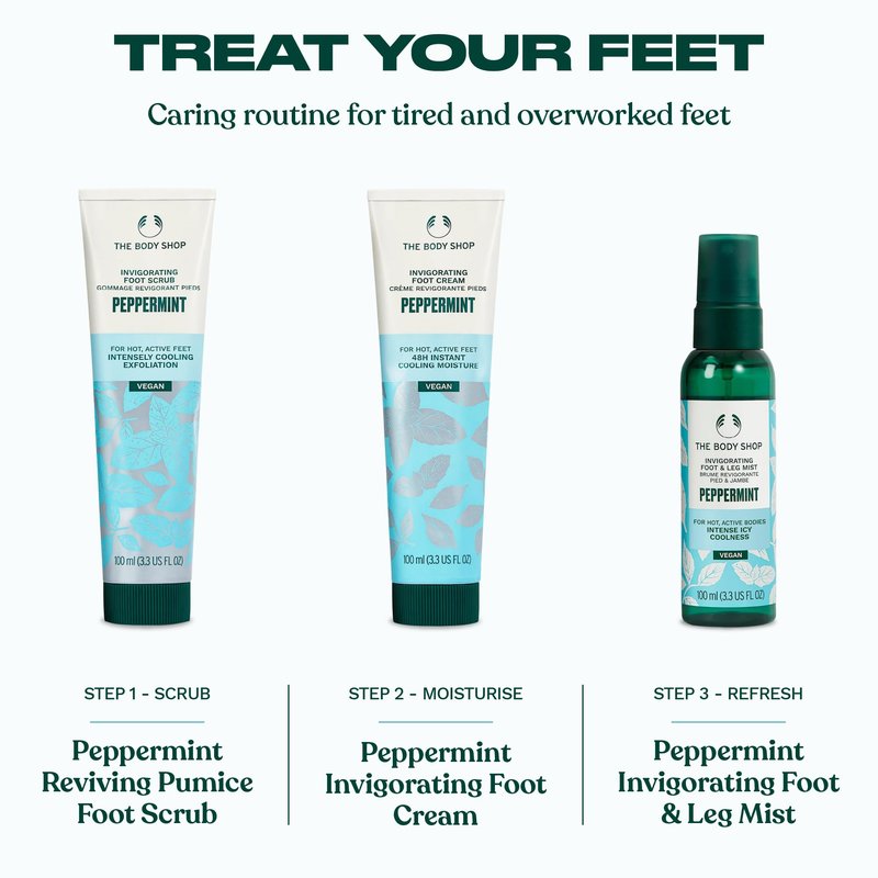 The Body Shop Peppermint Invigorating Foot Cream | Cooling Moisturizer for Dry cracked Feet | 48 Hour Moisture, Vegan, 100 ml / 3.3 oz
