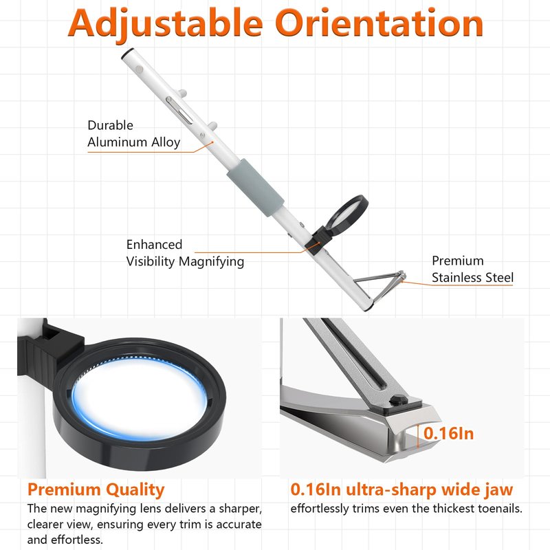 Toenail Trimmer with Clear Magnifier, Long Reach Handle for Seniors,Limited Mobility Aid, No-Bend Pedicure Tool with Wide Jaw Opening Support & Easy Cutting Wide Jaw Design(16.5inch)