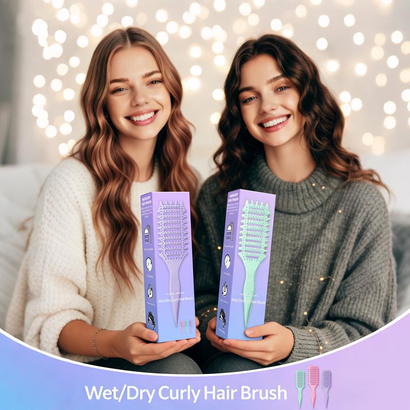 Curly Hair Brush for Women & Men, 4-in-1 Curl Defining & Detangling Brush – Anti-Frizz Anti-Static Styling Brushes with Crescent Shape & Ultra-Smooth Bristles, Wet Dry Hairbrush (Green)