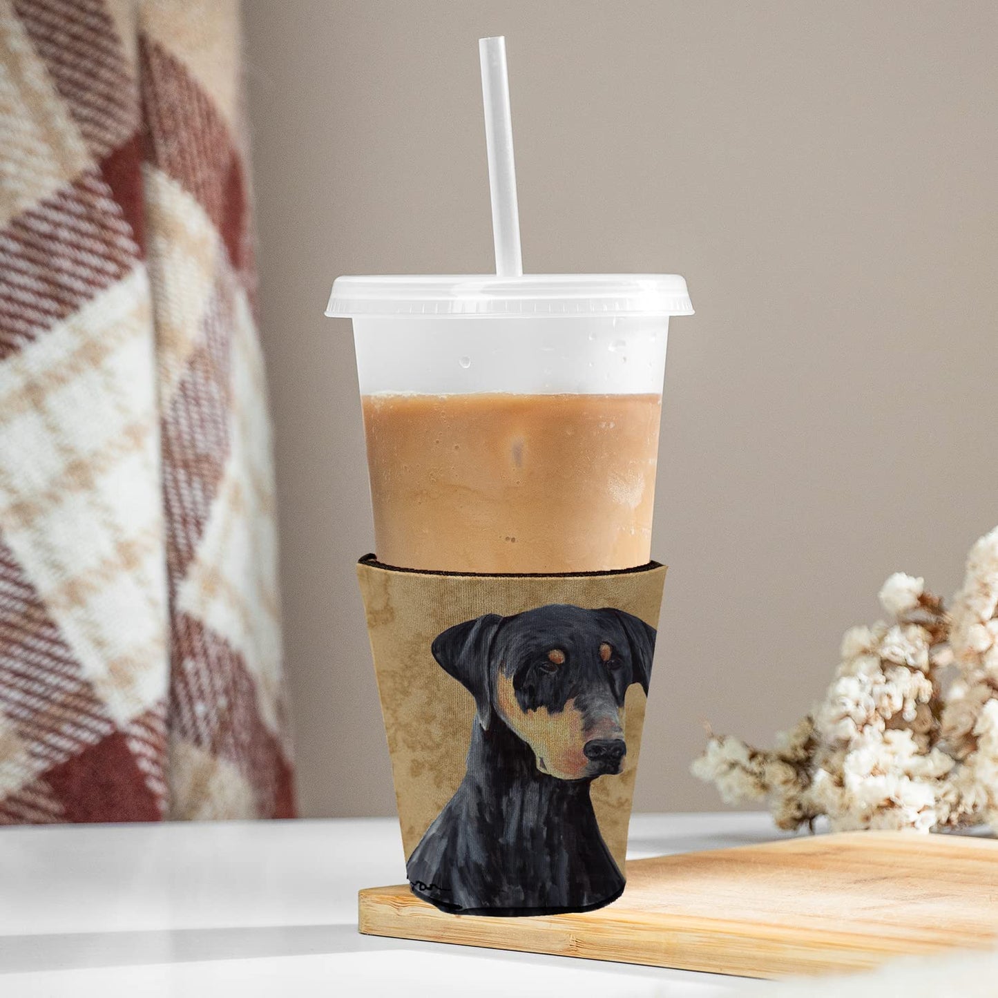 Caroline's Treasures SC9126RSC Doberman Red Cup Hugger Cup Cooler Sleeve Hugger Machine Washable Drink Sleeve Hugger Collapsible Insulator Beverage Insulated Holder