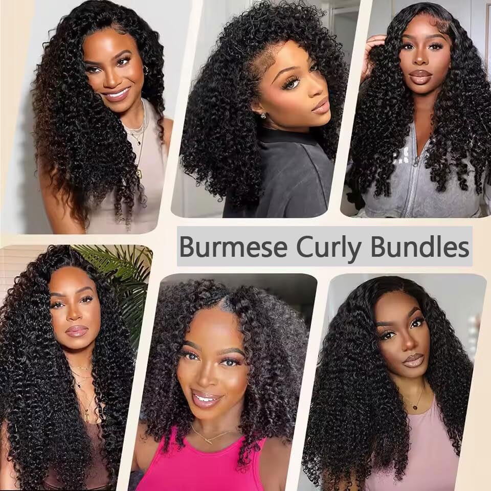 Burmese Curly Human Hair Bundles - Unprocessed 3C4A Raw Hair Extensions | 14 Inch Natural Color Spiral Weft
