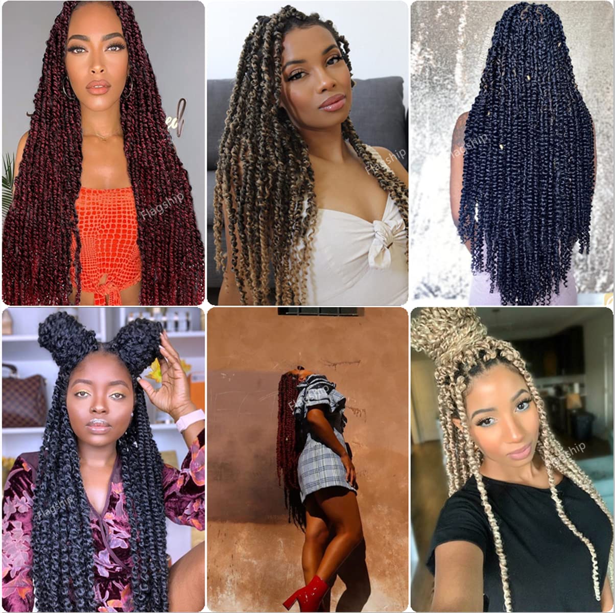 Passion Twist Hair 30 inch PreTwisted Long Passion Twist Burgundy Crochet Hair, Ombre Red 6 Packs Bohemian Crochet Pre Looped Braids Hair for Black Women Water Wave Hair Extensions