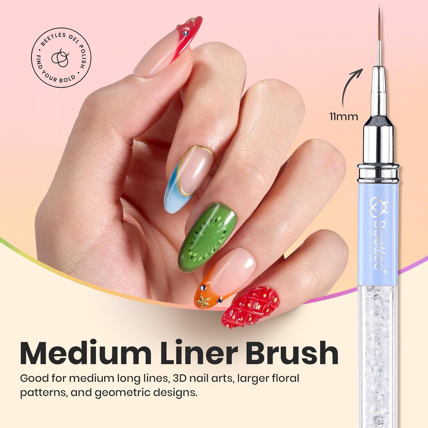 Beetles Nail Art Brushes, 8pcs Double-headed Nail Art Tool Set, Nail Dotting Tools, Striping Nail Art Brushes for Lines, Nail Drawing Pen with Bow knot Stickers Gift for Women