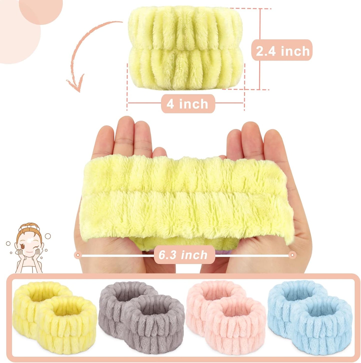 Crosize 8 Pcs Microfiber Wrist Bands for Washing Face, Women's Absorbent Face Washing Wristbands, Prevent Water from Spilling Down Your Arms