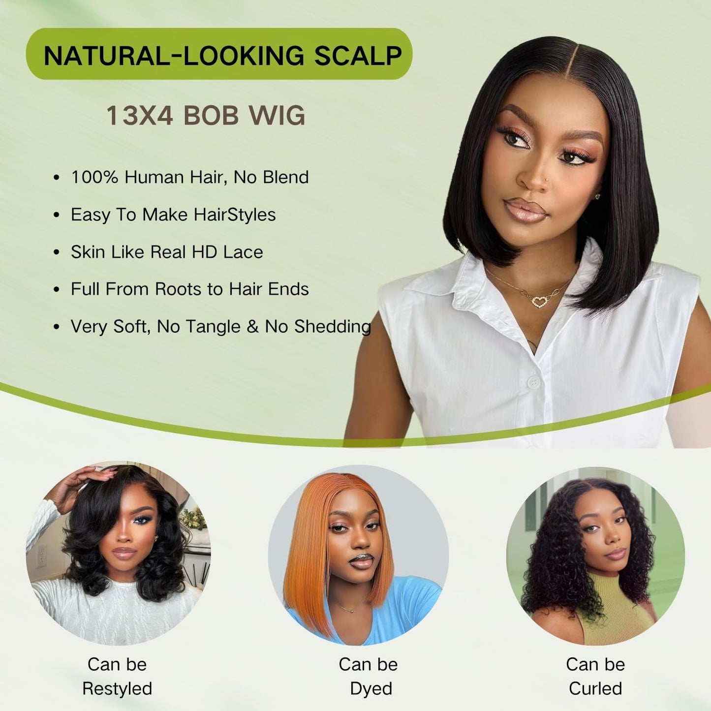 YFOXI Bob Wig Human Hair 13x4 HD Lace Front Wigs Human Hair Pre Plucked Short Straight Bob Lace Frontal Wigs for Black Women Straight Bob Human Hair Wig Glueless Wigs(6 Inch)