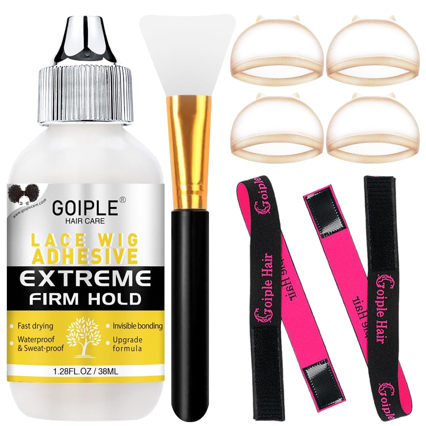 Goiple Wig Glue for Lace Front Wigs, Waterproof Lace Front Wig Glue for Wigs, Strong Hold Transparent Lace Adhesive for Hair Replacement Invisible Hair Bonding Wig Adhesive(1.28 fl oz)